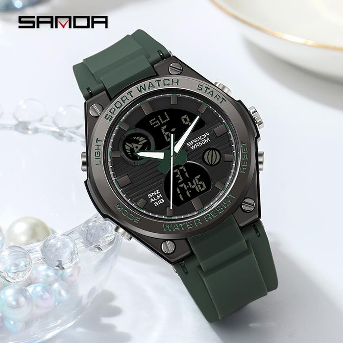 NEW SANDA Jam Tangan Digital Quartz Tahan Air Olahraga Chronograph Kalender Jam Tangan Anak Laki-lak