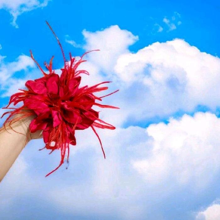 bross bunga bulu ostrich-bross bunga merah-bross bunga bulu-bross bunga cantik Biru, Gold, Kuning, P