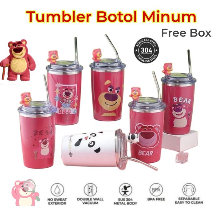 TUMBLER GELAS STAINLESS LOTSO/ TERMOS TUMBLER MOTIF LOTSO 500ML FREE BOX + SEDOTAN/ GELAS MUG COFFEE