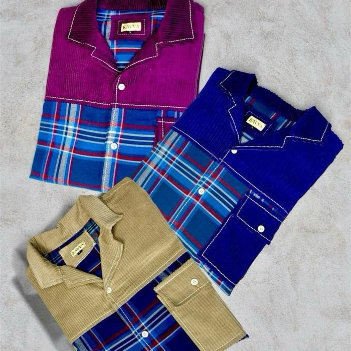 KAVVA ARTERIX COMBINE | Kemeja Corduroy Pria Lengan Pendek Motif Kombinasi