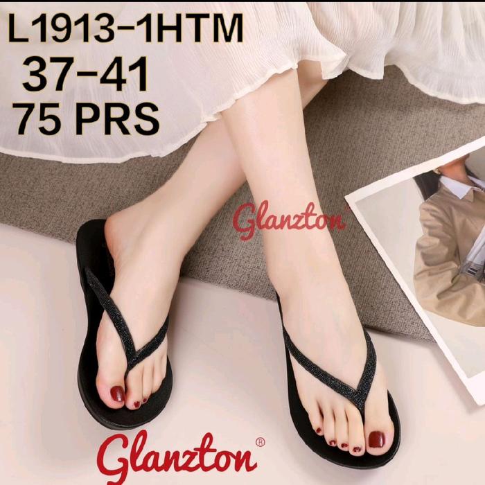 SANDAL JELLY KARET JAPIT L1913-1HTM GLITER 1 warna khusus hitam