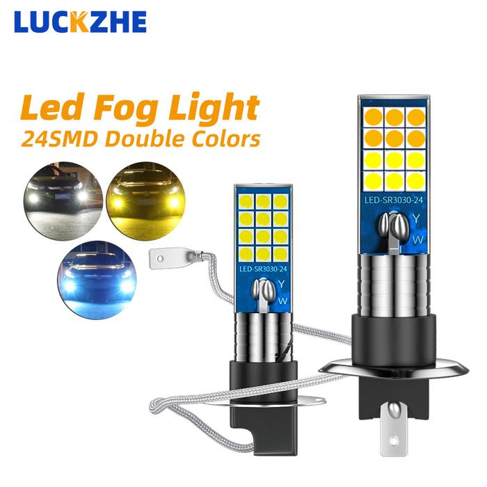 2Pcs H1 H3 LED Bulb Super Bright Doulbe Colors 24 3030SMD Car Fog