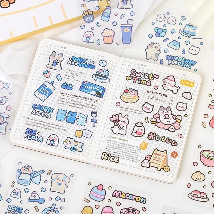 Sticker PVC Tahan Air Bear and Food Lucu Kawaii