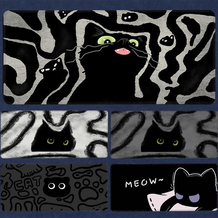 Mouse Pad Besar Anti-Slip Desk Mat Line Art Cat Anime E-Sports Gaming MousePad Aesthetic XL 80x30cm