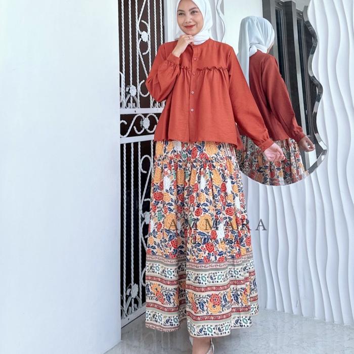 Syakira Set Rok Ammara - Setelan Rok Ammara - Oneset Rok Rayon Mix Linen