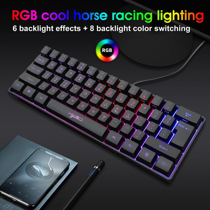 RGB Backlight Keypad HXSJ V700 61 Keys USB Wired Gaming Keyboard