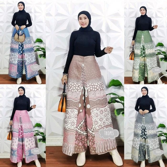 CELANA WANITA KULOT LAYER POLKADOT BATIK TUMPUK KERJA KANTORAN BAWAHAN KEBAYA CELANA PANJANG WANITA 