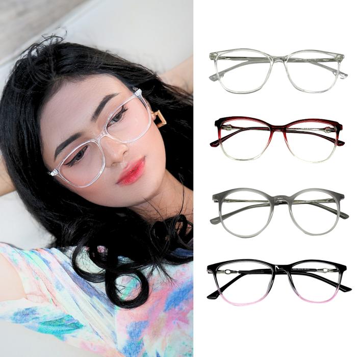 Kacamata Cat Eye Minus Anti Radiasi Wanita Frame Premium TR90 Warna Gradasi Motif kekinian EYE+ SERI