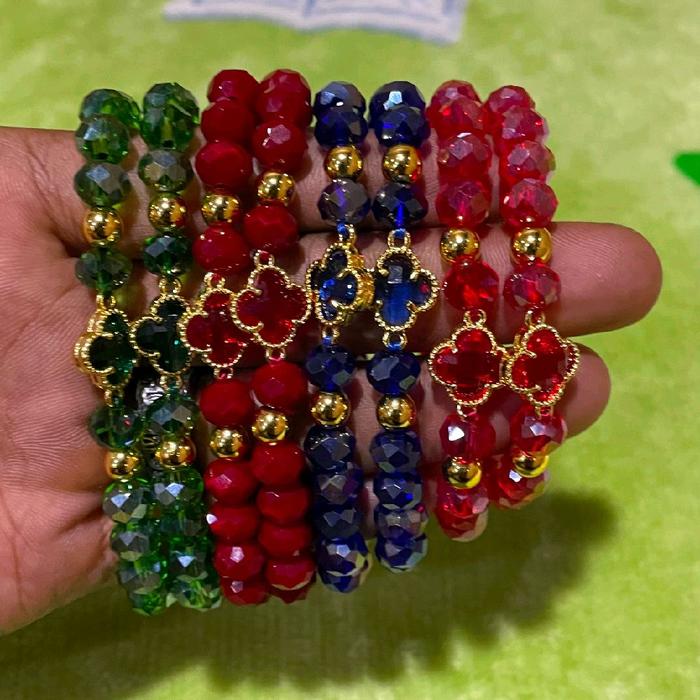 GELANG TANGAN,KRISTAL CEKO/MANIK-MANIK CLOVER,PUTIH BENING.