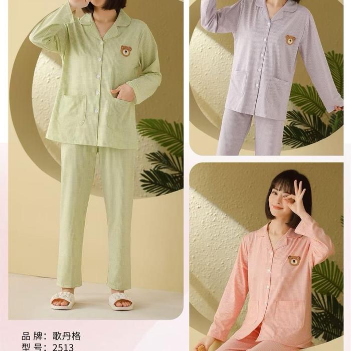 Balymory-Piyama Premium | Pajamas Wanita Lengan Panjang Dewasa Jumbo Piyama Baju Tidur Kerah Katun B
