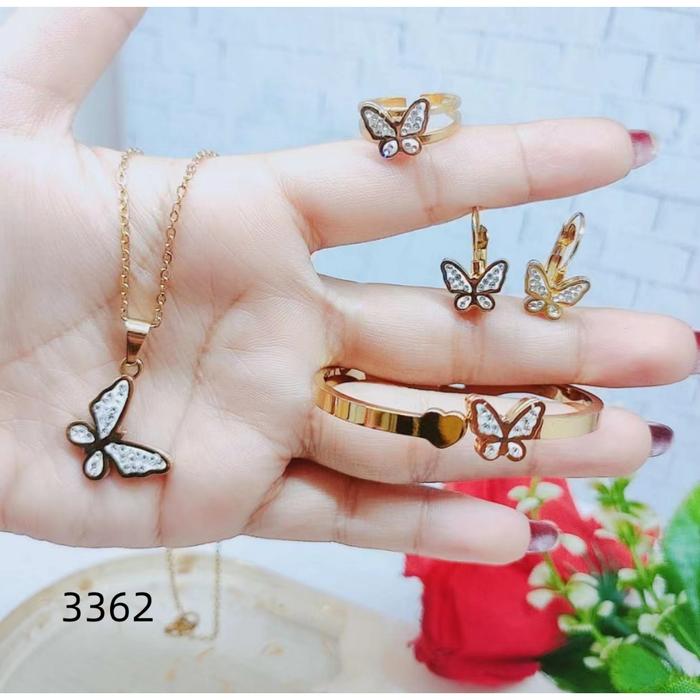 Set Anak Titanium 3362 Permata   Perhiasan Kalung gelang Dan Anting Cincin