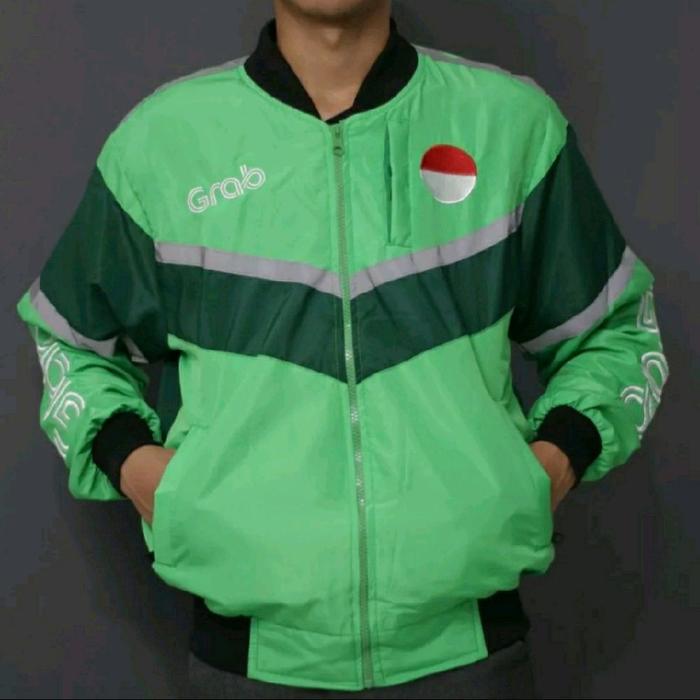 Jaket Pria Bomber Versi Ojol Grab Termurah - Parasut Waterproof Keren - Casual, Distro, Cowok, Hitam