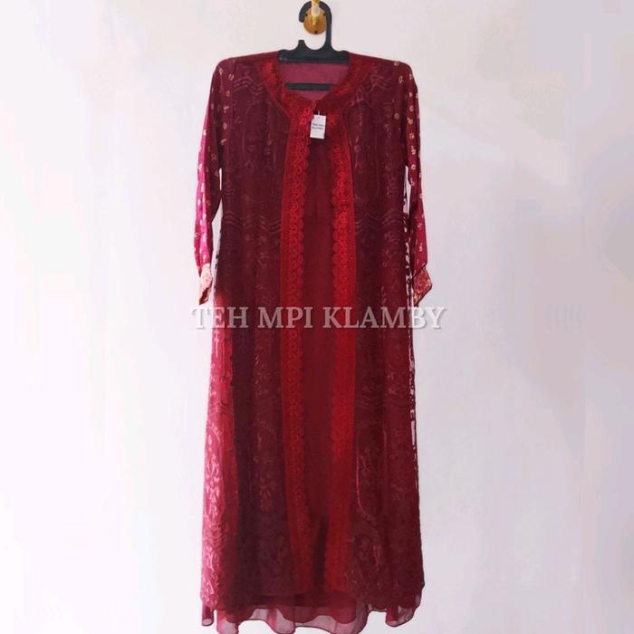 Gamis Maroon Brokat Outer Layer Renda Gold - TEH MPI KLAMBY