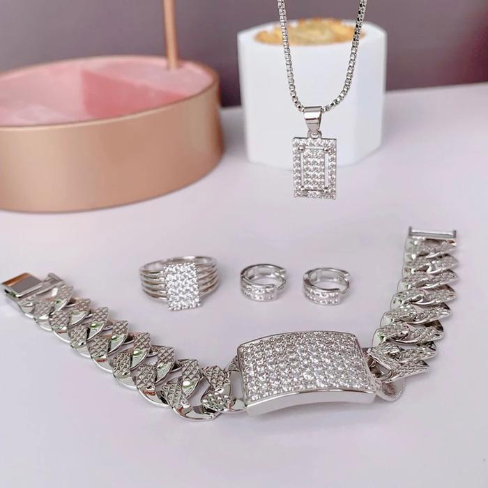 Xuping Set Silver Perhiasan Set Dewasa Model Kotak Gelang Jumbo Besar Fullset