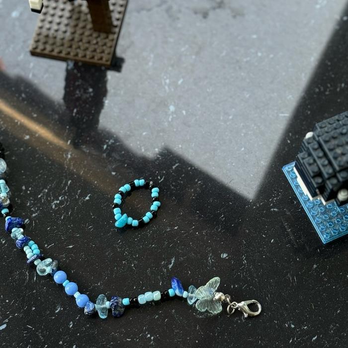 Blue Butterfly Bracelet & Ring | Beads Ring & Bracelet | Cincin & Gelang Manik | Handmade