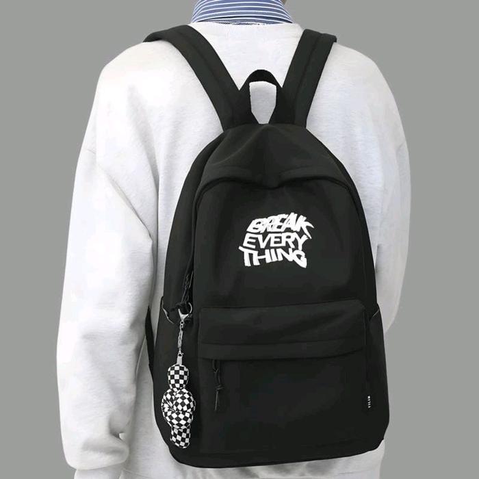 Backpack Tas Ransel Pria Wanita Warna Hitam Polos Bahan Kanvas Premium Kuat & Tebal, Desain Minimali