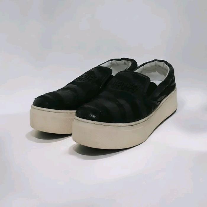 Kenzo Paris Black Suede Platform Slip On Sneakers Original