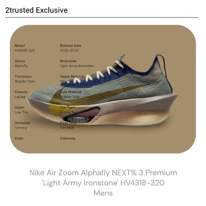 Nike Air Zoom Alphafly NEXT% 3 Premium 'Light Army Ironstone' HV4318-320 Mens Running Shoes