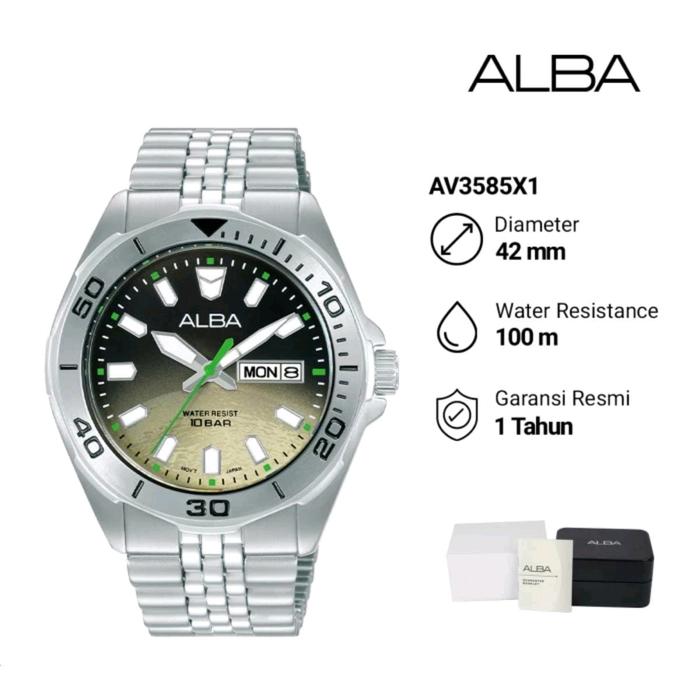 Alba AV3577X1 Jam Tangan Pria Analog-Digital Stainless Steel Original