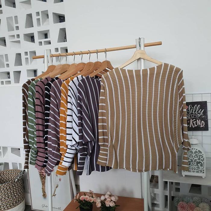 BATWING LINE BLOUSE Rajut Wanita Oversize Jumbo Garis Atasan Rajut