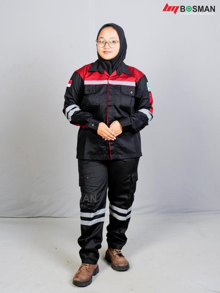 Terlaris Setelan Wearpack Safety-Hitam Polos-Atasan Bawahan Safety Pria Dan Wanita-Kemeja Kerja Lapa