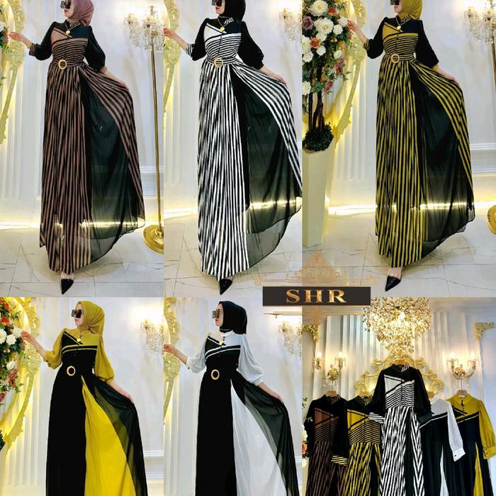 Gamis Terbaru COD Salur Polos Koreanstyle Ceruty Printing by SHR Ori