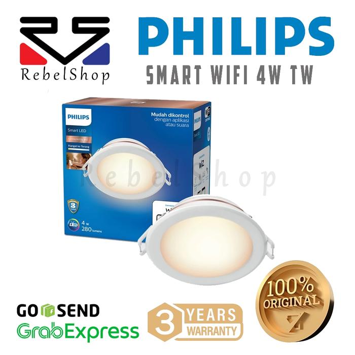 Philips Smart WiFi Lampu LED Downlight 4W Tunable White Wiz - 4 Watt