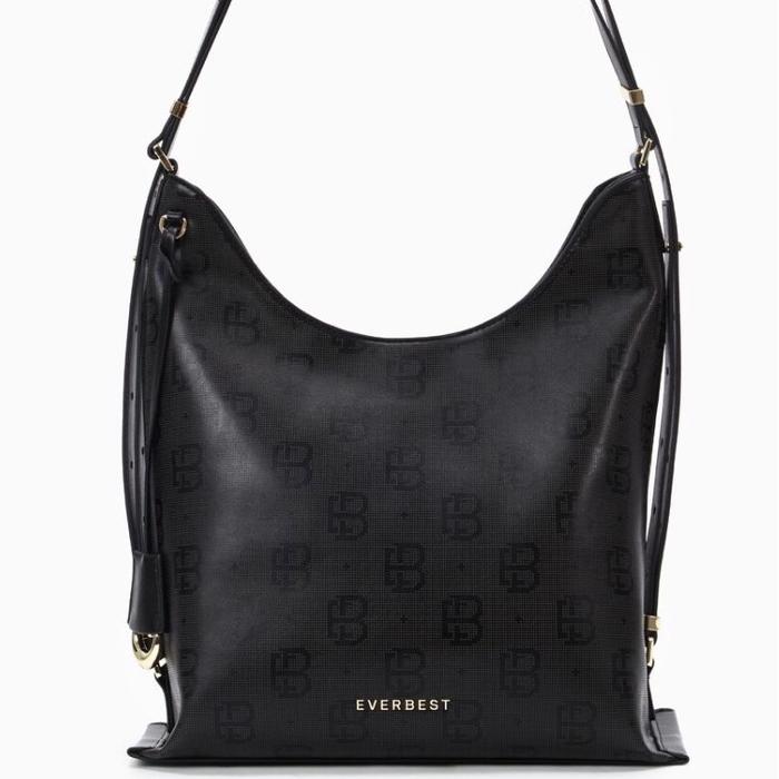 Everbest Tas Wanita Shoulder Evrbst Original - In Hitam dengan Desain Monogram Elegan dan Tali Bahu 