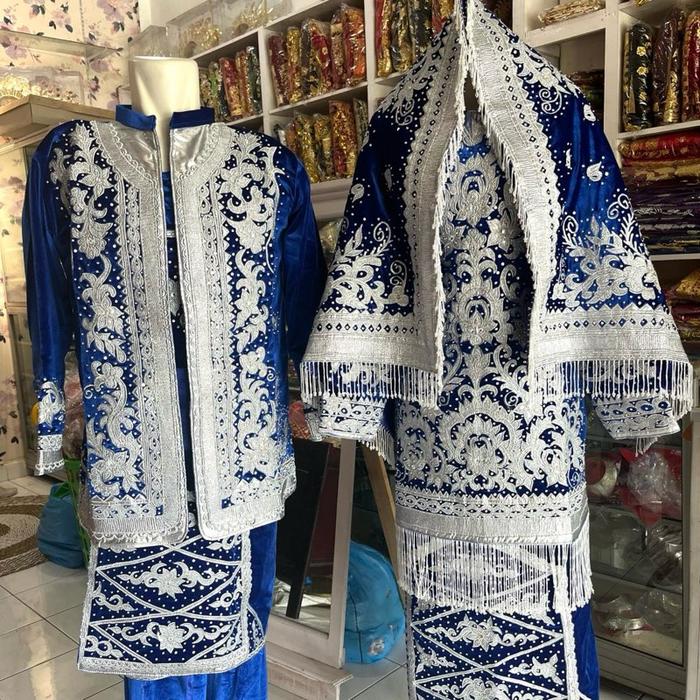 Baju Koto Gadang Suji Biru Silver/Baju Penganten Minang/Baju Pengantin Koto Gadang Padang