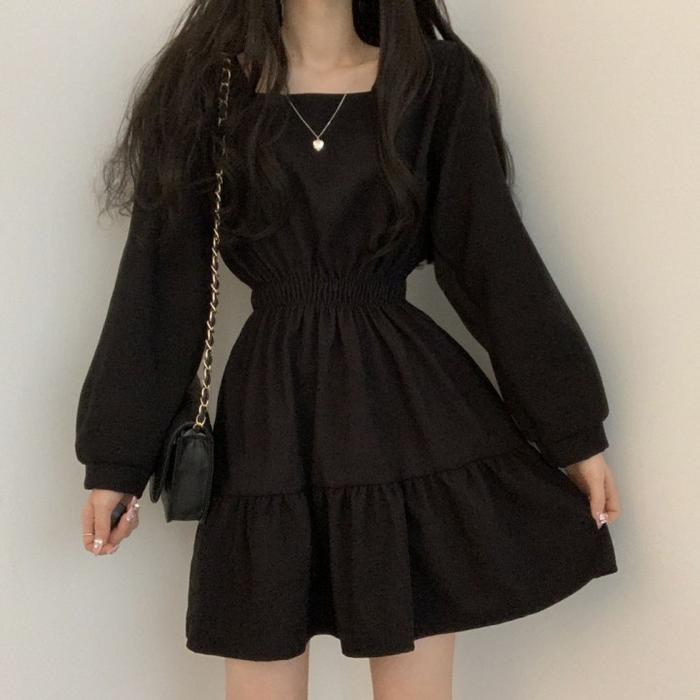 dress Lengan Panjang Wanita Kerah Persegi/dress korean style/ GAUN NATALAN/dress terbaru 2022-2023/g