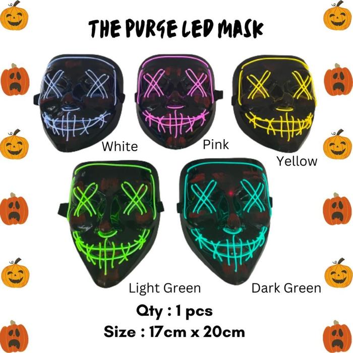 The Purge Anonymous V For Vendetta Led Mask/Topeng Halloween Tengkorak Hacker Warna Lampu 3Mode Terl