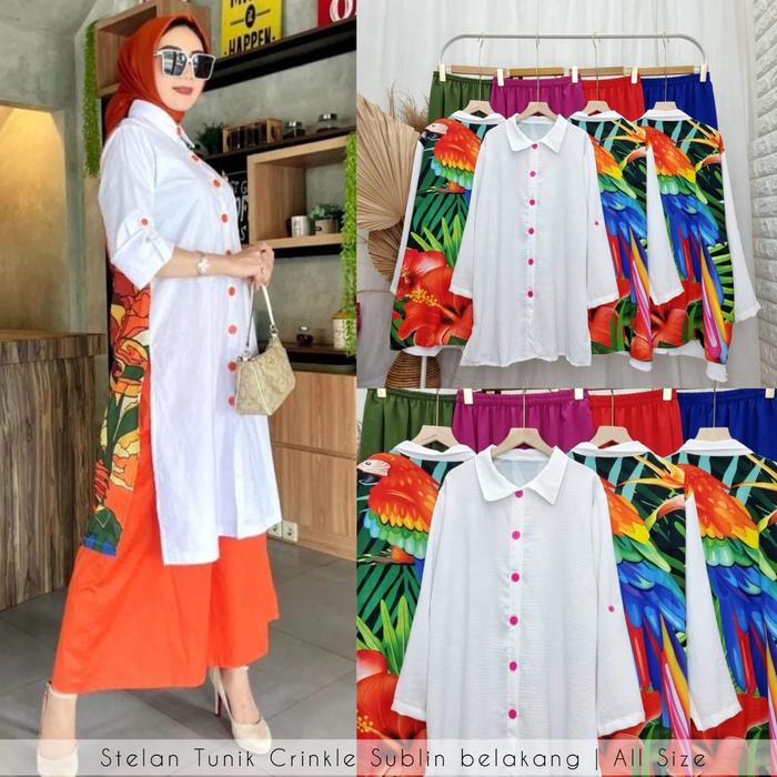 NEW SET TUNIK CRINKLE PREMIUM LD 110 // SETELAN TUNIK CRINKLE PRINTING TERBARU LONG TUNIK // SETEAL 