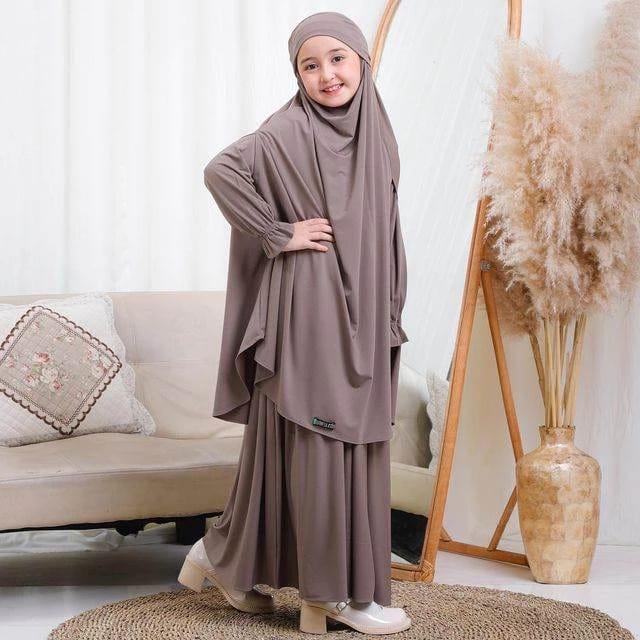 Gamis Syar'i Anak Perempuan Terbaru dengan Set Hijab Bahan Jersey Ity Korea - Lebaran, Syari' - Navy