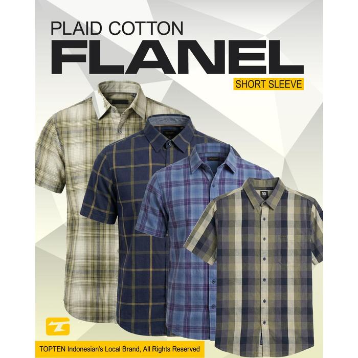 TOPTEN Kemeja Flanel Pria Lengan Pendek Kotak-Kotak Warna Varian