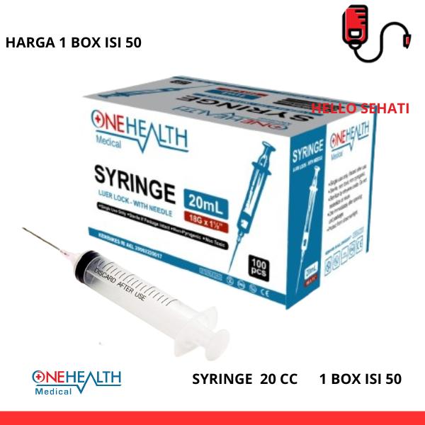 Onehealth Spuit Suntikan 20 ML Jarum Suntik Medis Syringe 20 cc 1 Box Isi 50 Pcs