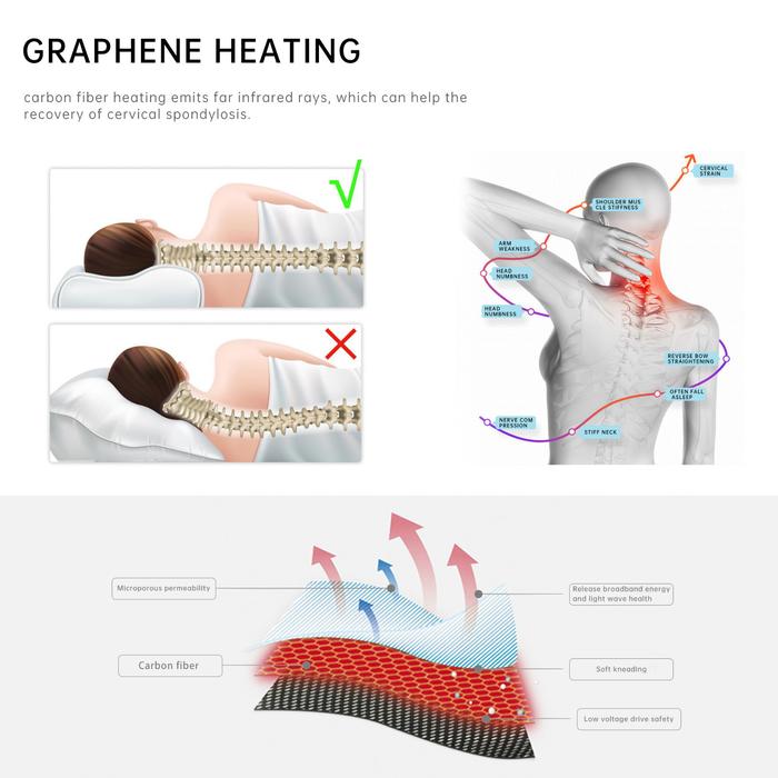 Smart Memory Foam Bed Pillow Carbon Fibre heating Far Infrared Therapy Built-in Bluetooth Speaker Pl