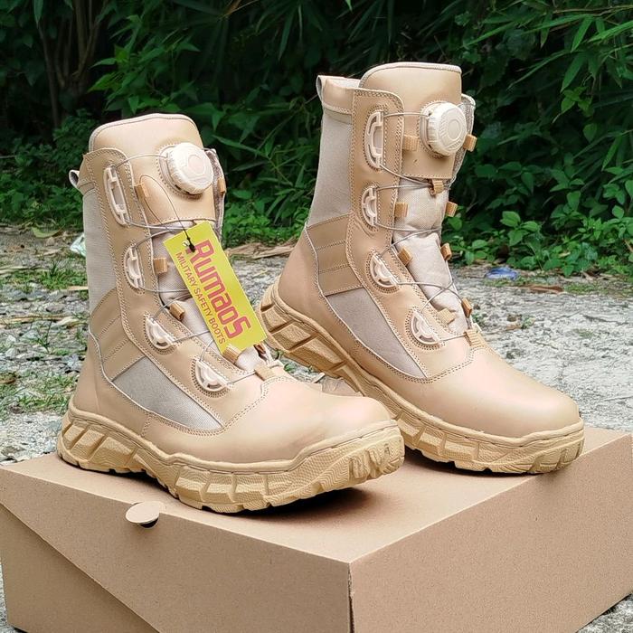 sepatu PDL krem Rumaos satpol-pp ASN tagana kulit asli taliputar