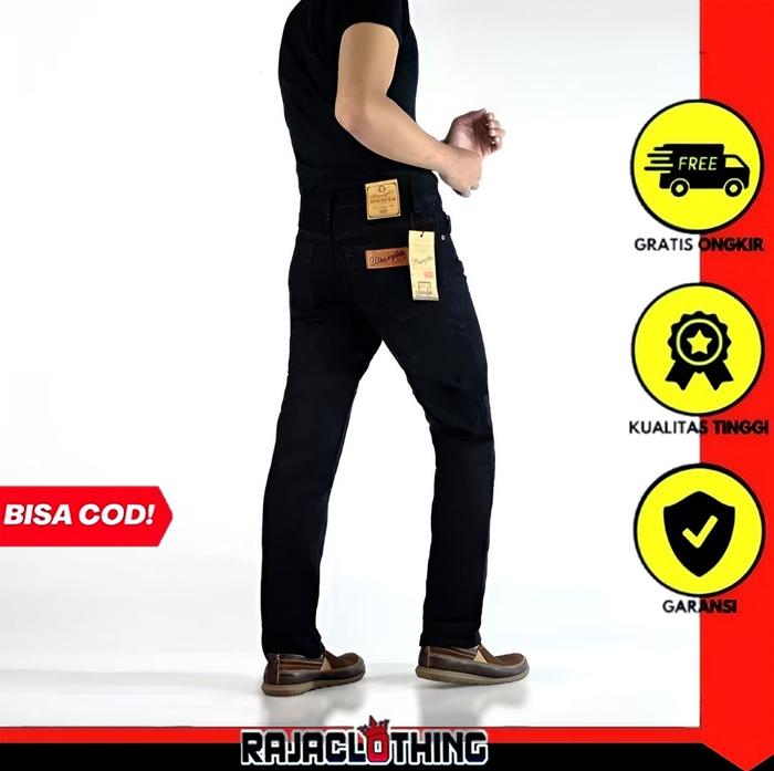 RCL - Celana Jeans Wrangler Hitam Standar Reguler Original Pria Size 28-38 Panjang Standar Reguler-B