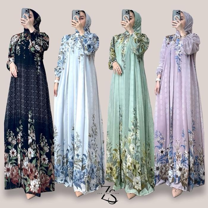 GAMIS AURELIA NEW DRESS CERUTY VIRAL LD 110 CM- GAMIS CERUTY FULL FURING MOTIF BUNGA NEW - GAMIS WAN