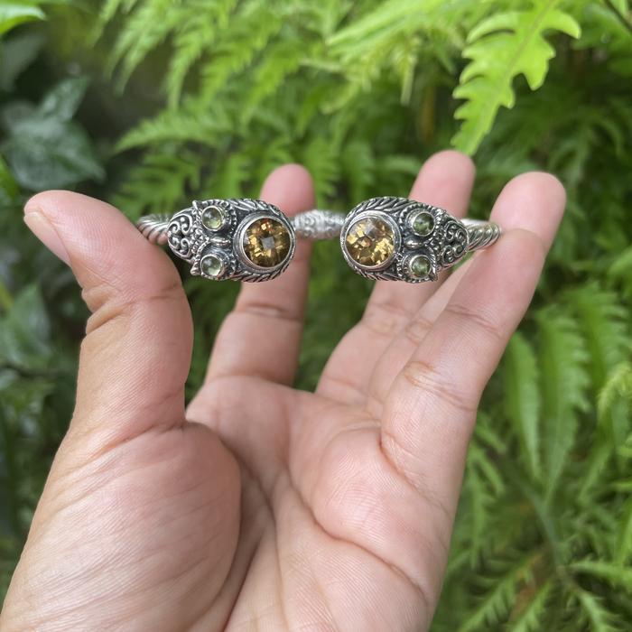 Gelang Cuff Bracelet Perak Silver Bali asli 925 Citrine Peridot