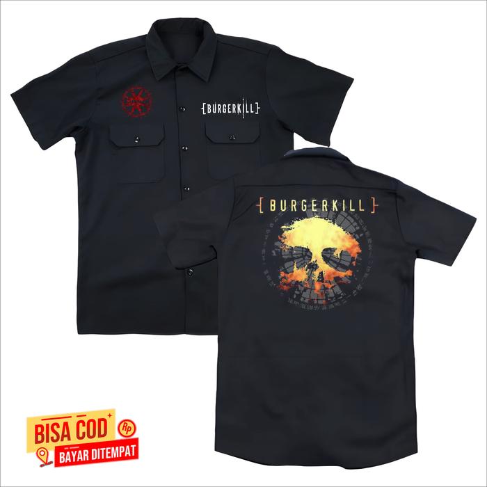 KEMEJA Workshit BURGERKILL Pendek Hitam terbaru distro - WORLSHIT Burgerkill Hitam band METAL UNDERG