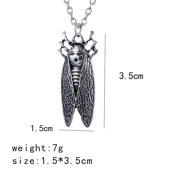 Fashion Jewelry Vintage Punk Charm Metal Insect Simulation Cicada Pendant Necklace For Men Women Gif