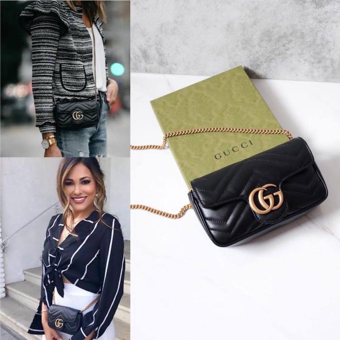 ORIGINAL - GUCCI SUPERMINI MARMONT BLACK GHW BELT BAG SLING SUPER MINI