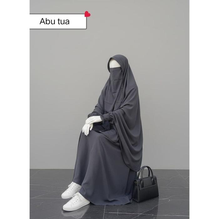 Jubah Akhwat - Jubah Gamis madna Set gamis syar'i, jilbab nonpet, bonus 2 cadar, bahan wolfis luxury