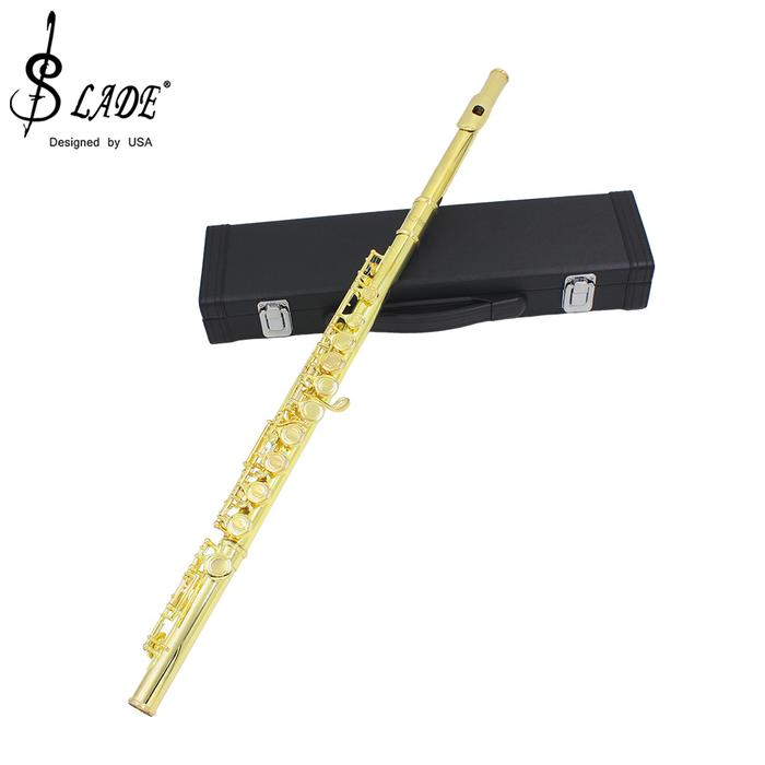 SLADE Golden 16 Holes C Tone Flute With E Key Woodwind Instrument