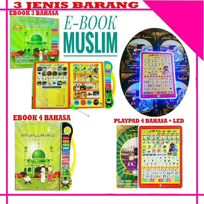 E Book Muslim 4 Bahasa + LED Ebook Mainan Anak Buku Pintar Ebook Buku Muslim Elektronik Playpad