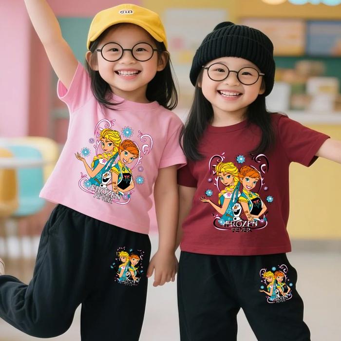 Baju Setelan Anak Perempuan - Pakaian Kaos dan Celana Panjang Fashion Anak Cewek Usia 5-15 Tahun - M