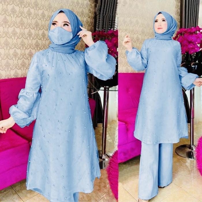 Syelfoli Atasan  Wanita One Set Jumbo Remaja Dewasa Pakaian Wanita Fashion Muslim Tile Mutiara Celan