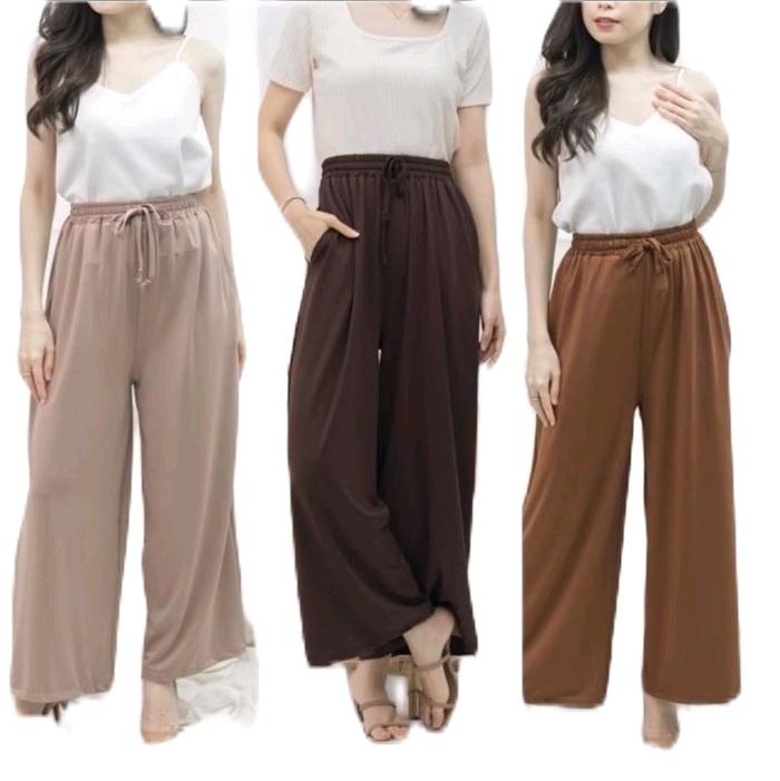 Celana Kulot Highwaist PREMIUM Full Karet 2025 OOTD Panjang Wanita Dewasa Linen Katun Hitam Rayon Cr