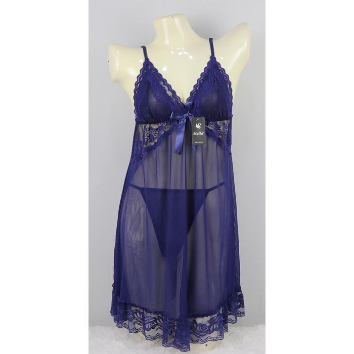 Pakaian Dalam Wanita Lingerie Set Elegan Baju Tidur Transparan Premium Scelta Biru Ukuran M